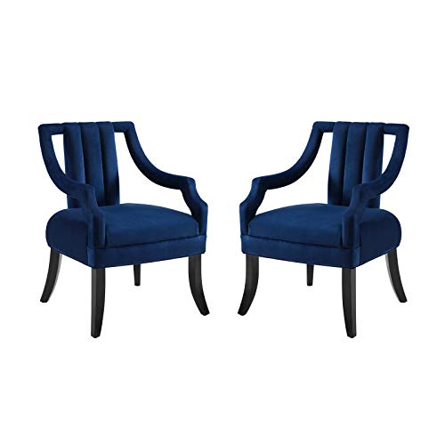 Modway Harken Performance Velvet Set Of 2, Two Accent Chairs, Navy #TOP1