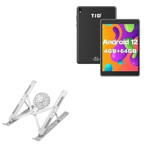 BoxWave Stand and Mount Compatible with TJD MT 750 (7.5 in) - QuickSwitch Stand with Cooling Fan, Portable, Multi Angle Viewing Ventilator - Metallic Silver