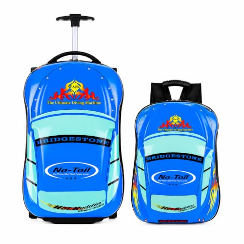 Zhirk Kids School Backpack with Trolley Bag Combo | Lightweight School Bag Set | Multi-Compartment Backpack | Blue