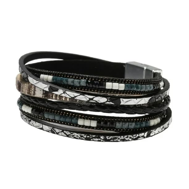 Image of THE MEN THING Leather Bracelet for Men - American Style Genuine Leather Multi-Layer Braided Bracelet with 100% Stainless Steel Magnetic Buckle for Men & Boys (8 inch)