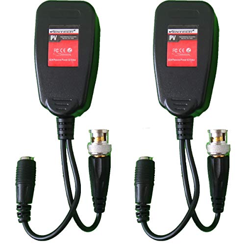 Utp Balun Hd Ventech Cat5 To Bnc Video Baluns Transceiver Passive With Power Connector Compatible With All Cctv Technologies(Analog Ahd Tvi Cvi Ntsc Pal) 1 Pairs Rj45 75 Ohn Connectors #TOP5