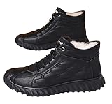 Hhhchpm Men's Winter Boots | Warm Fleece-Lined Snow Footwear, Stylish Leather High-Top Casual Sneakers (black,7.5)