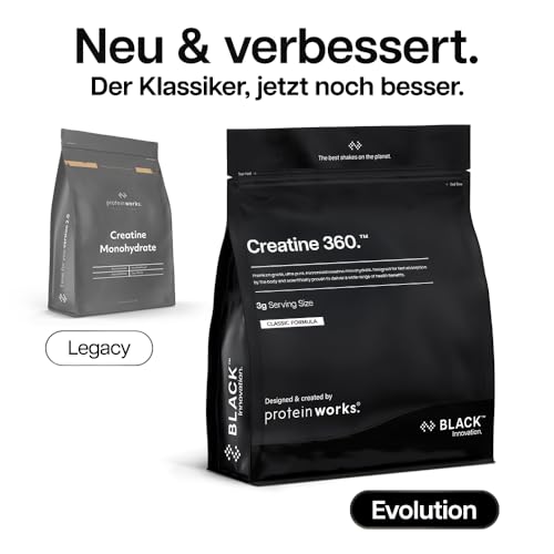Protein Works | Creatine 360 – BLACK Innovation, Kreatin-Monohydrat, mikronisiertes Kreatinpulver, 100 % Reinheit, 200 Mesh Ultra-Fein, Energie & Leistung, Orange Burst, 62 Portionen, 250g 2