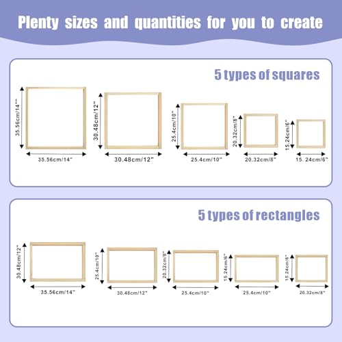 Image of 10 Sets Stretcher Bars for Needlework with 100 Pins, 5 Sizes 20PCS Wooden Canvas Splicing Stretcher Bars Needlepoint Embroidery Stitch Frame Set for Crafts Art Supplies