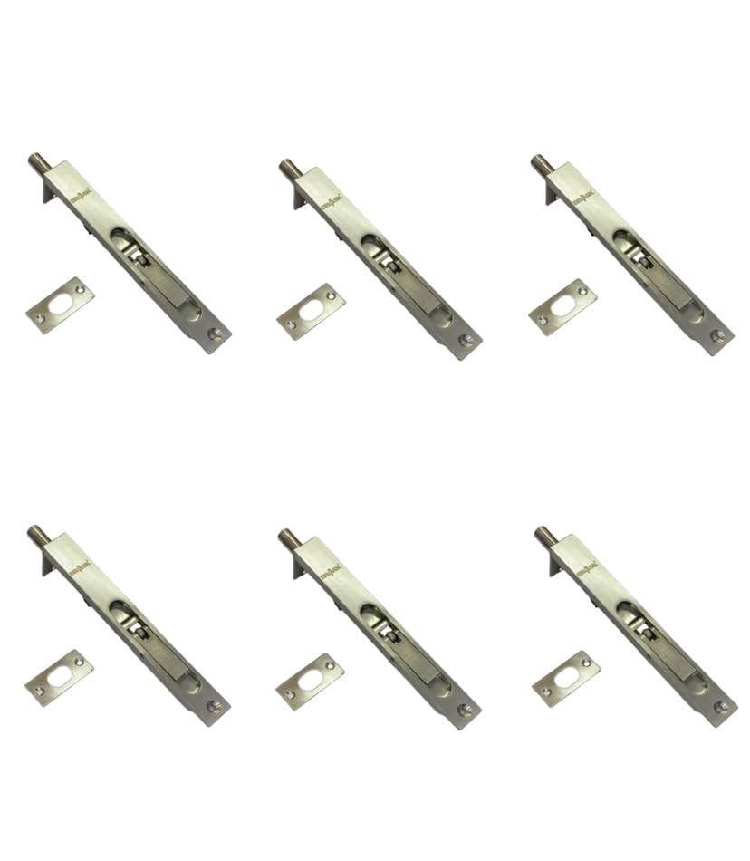 BRASK Brass Flush Tower Bolt 6 inches (150 mm) with Screws | Concealed Tower Bolt 6" (Silver Satin, 6)