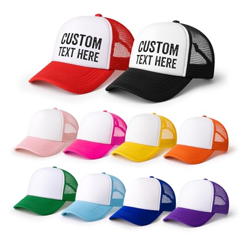 HEGFUIA 10 Pack Blank Trucker Hats Bulk Adjustable Classic Mesh Snapback Caps for Men Women Plain Baseball Hats for DIY Heat Transfer Vinyl HTV Embroidery Team Events