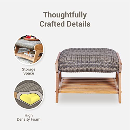 Cambridge Casual Auburn Upholstered Plantation Teak Wood Outdoor Ottoman #TOP2