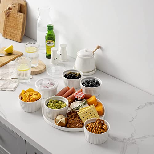 Dowan Ramekins 8 Oz Oven Safe With Lids, Creme Brulee Souffle Ramekins With Covers, Porcelain White Ramekins For Baking, Stackable, Set Of 6 #TOP5