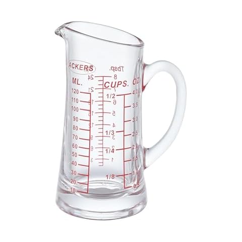 Ackers Shot Glass Measuring Cup 4 Ounce/120ML Liquid Heavy High Espresso Glass Cup Red Line,Insulated handle | V-Shaped Spout Cover