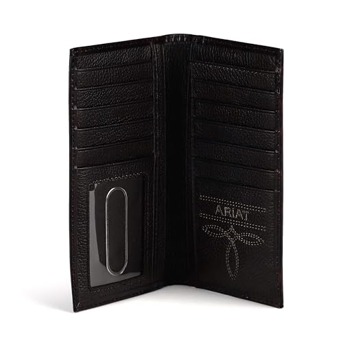 Image of ARIAT Men's Rodeo Wallet - Genuine Leather with Feather Embossed Design, Brown