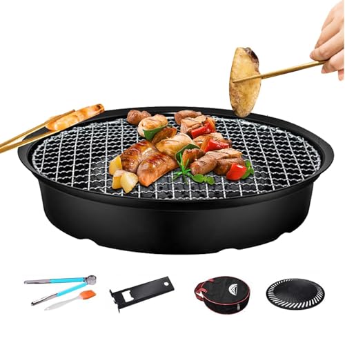 Barbacoa coreana – Barbacoa sin humo antiadherente para exteriores | Placa de cocina, sartén sin humo con pinzas de metal y bolsa de almacenamiento, sartén para camping, hogar, interior y