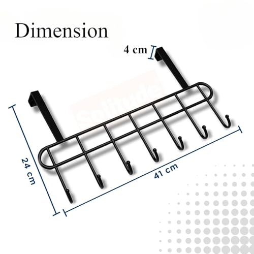 Image of Over The Door Hook Hanger, Hanging Organizer Rack Steel Door Hook | Door Hanging Accessory Black (7 Hooks)