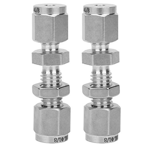 2Pcs 316 Stainless Steel Bulkhead Connector, Double Ferrule Plate Fitting Joint, Installation, Pressure, Good Sealing, to (F1 / 8)