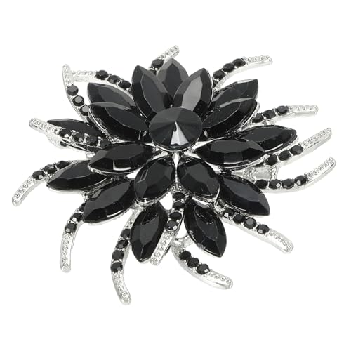 PATIKIL Broche de Flores con Piedras Estrás, Broche de Solapa de Cristal Vintage para Mujeres para Bodas Fiestas Cumpleaños Banquetes de Baile Decoración de Vestidos Sombreros Bolsos,Negro