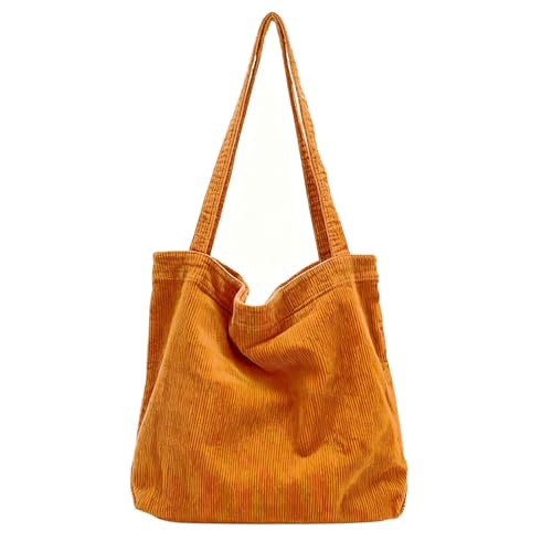 WYCY Bolsa de veludo cotelê para mulheres, bolsa de veludo cotelê de grande capacidade, bolsas de trabalho com cordão com bolso interno, bolsa de escritório, Sacola marrom, Large