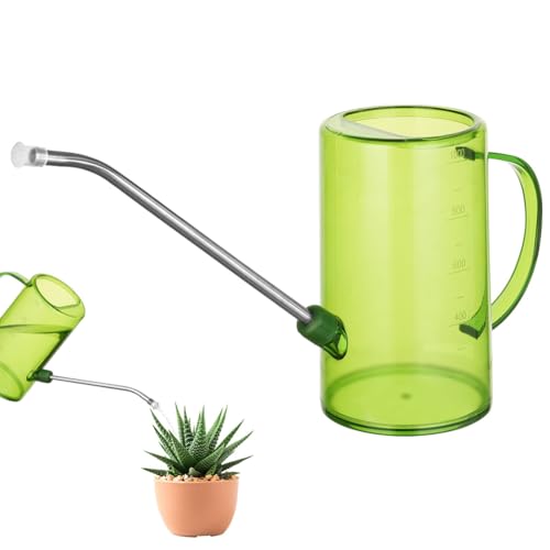 OFFCUP Regadera, 35oz 1L Pequeña, Plástico para Jardín, Caño Largo y Mango de Madera, para Plantas, Vivienda Exteriores Interior (Verde)