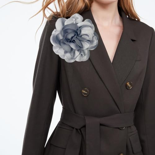 Image of Dainty Fabric Rose & Camellia Flower Oversized Brooch Pins & Hair Clip - Large Lapel Pin, 4.3in /7.5in