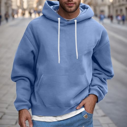 evzosrz Men Fleece Hoodies Casual Long Sleeve Hooded Sweatshirt Fashion Loose Fit Pullover Hoodie with Kanga Pocket2