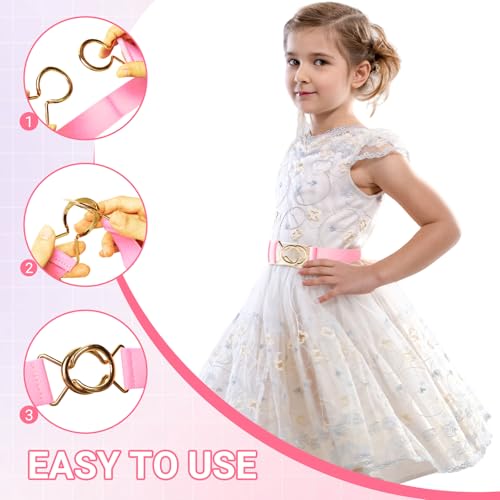 2 Pack Waist Belt For Girls,Elastic Belt For Girls,Metal Buckle Waist Belts For Girl,Belts For Women,Girl Belts For Waist Size 26"-43"(White,Pink)3