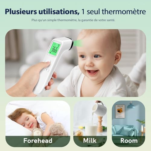 Thermomètre Frontal Sans Contact, Thermometre Bebe, Thermomètre Médical Numérique Infrarouge pour Adultes, Lecture Précise avec Ecran LCD, Mode Muet, Rappel de Mémoire (Blanche) – vue 5