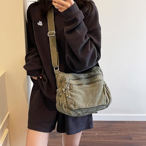 Bolso bandolera de lona unisex con bolsillos con cierre miniatura 2