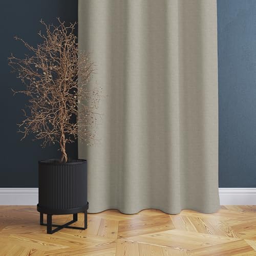Image of LINENWALAS 100% Blackout Curtains for Door (7.5 Feet) - Set 2 Panels Linen Texture with Geometric Floral Pattern Complete Light Blocking with Thermal Insulated, Nose Reducing Backing (Stone Beige)