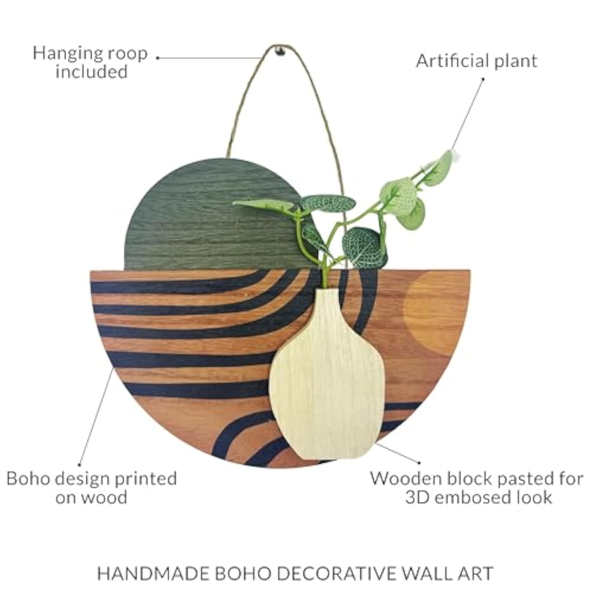 Vintage Style Boho Wall Hanging with Artificial Plant