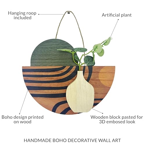 Image of Art Street Boho Art Wall hanging Semicircle MDF With Artificial Plant for Home & Office Decor, Living Room Decoration -Size: 9x7.5 Inch