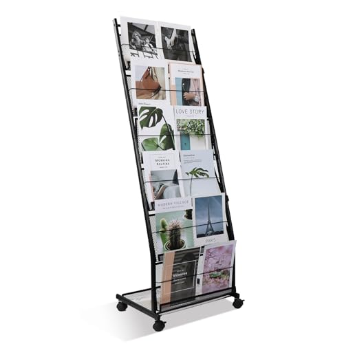 Floor-Standing Magazine Rack 6-Layer with Wheels, Brochure Display Stand for Exhibitions, Office, and Any Organization Requiring Information Display