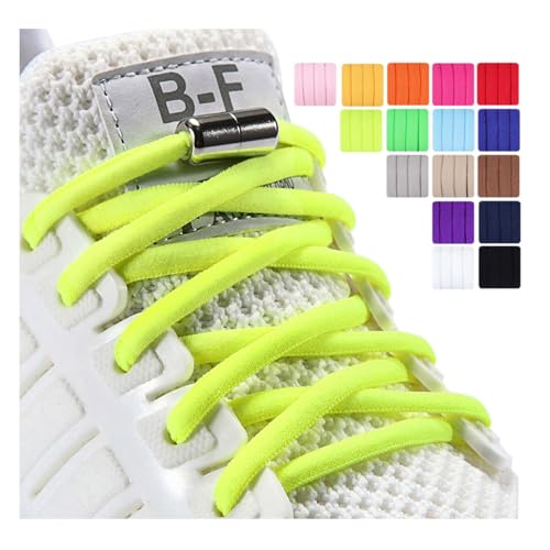 Olukssck 2 Paar Elastische Schnürsenkel mit Metall Lock, Schuhbänder ohne binden für Kinder Erwachsene Schuhe, 105cm Länge Ø 5 mm, Neon Gelb