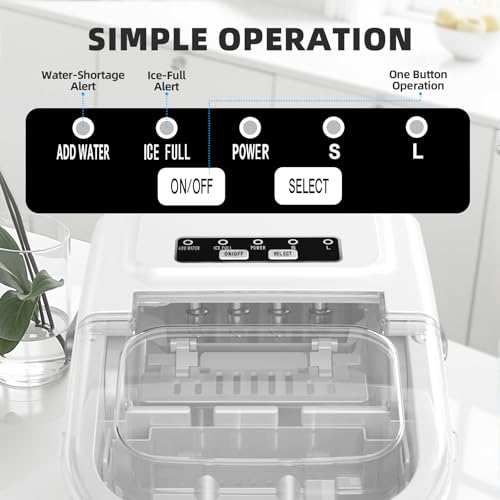 Image of Antarctic Star Countertop Ice Maker, Portable Ice Machine with Carry Handle, 26.5Lbs /24H, 2 Sizes Bullet Ice, 8Cubes in 6 Mins Office /Kitchen /Bar White