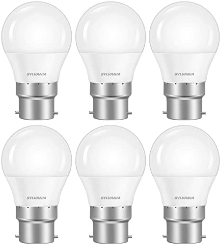 SYLVANIA G45 Mini Globe Frosted LED Light Bulb, B22, 5W, 470 Lumens, Warm White 2700K - 6 Pack, 45mm (diameter only)