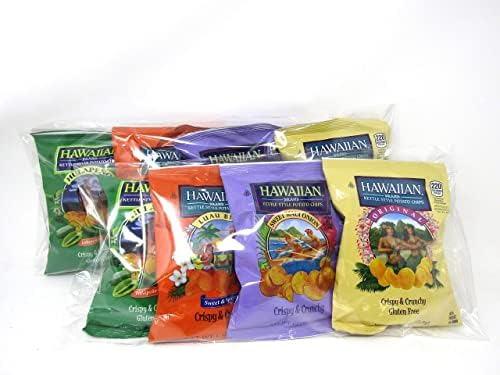 Hawaiian Brand Assorted Kettle Style Potato Chips Bundle: Sweet Maui Onion, Luau BBQ, Hulapeño, & Original (8 Pack)