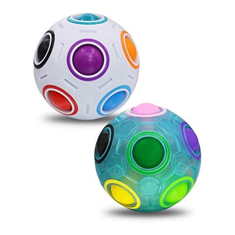 Coolzon Magic Regenbogen Ball Zauberbälle, 2 Stück Magisch Regenbogenball Zauberball 3D Puzzle Ball Spielzeug für Kinder Gastgeschenk,Weiß+Blau Cover