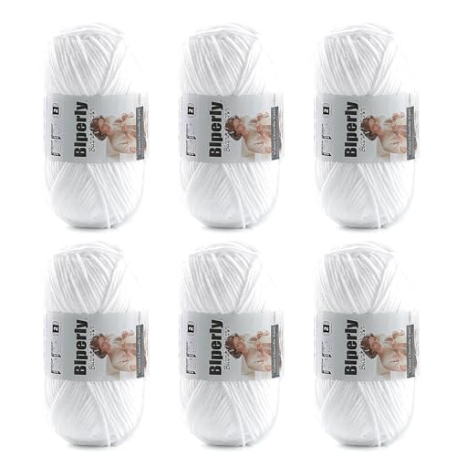 Image of Skinny Chenille Yarn for Crocheting and Knitting, 6 Pack of 50g /158yds - 948yd Total, Soft Fluffy Yarn for Crochet Amigurum & Baby Blankets, Thin Chenille #2 Plush Crochet Yarn (6, White)