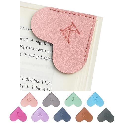 MOTEERLLU Personalized Leather Heart Bookmark with Initials, Handmade, Cute Custom Corner...