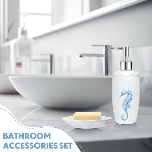 Vesici 4 Pcs Beach Bathroom Accessories, Ocean Animals Bathroom Decor, Under the Sea Tumbler, Soap Dispenser, Toothbrush Holder, Starfish Soap Dish for Ocean Beach Theme Decoration by Vesici - Image 5