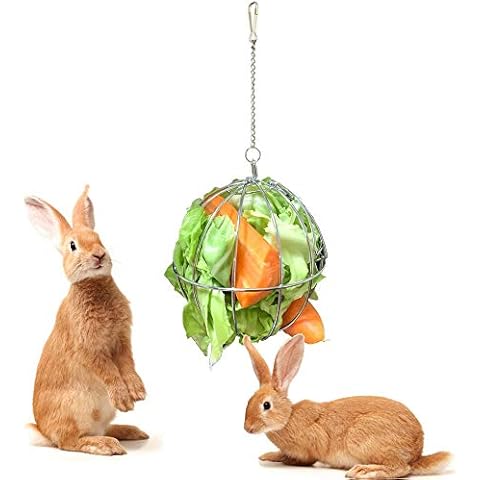 Hamkaw Hay Ball Round Hanging Sphere Feed Dispenser Stainless Steel Hay Feeder Food Manger Hanging Treat Toy For Chinchillas Guinea Pig Hamster Rat Rabbit Chicken Anti-bite With Hanging Cover