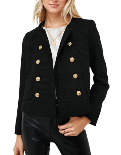 Kedera Womens Cropped Tweed Blazer Jackets Long Sleeve Open Front Blazer for Work Casual Business Outfits