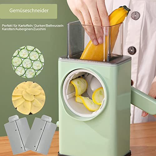 Foto von Alrens Käsereibe mit Kurbel, Handgeführter Trommelreibe mit 6 in 1 Trommelklinge aus Edelstahl, Manuelle Multifunktion Gemüseschneider Zerkleinerer Zwiebelschneider für Zwiebel Tomate Karotte