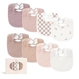 Konssy 8-Pack Muslin Baby Bibs, Adjustable Fit for Drooling and Teething