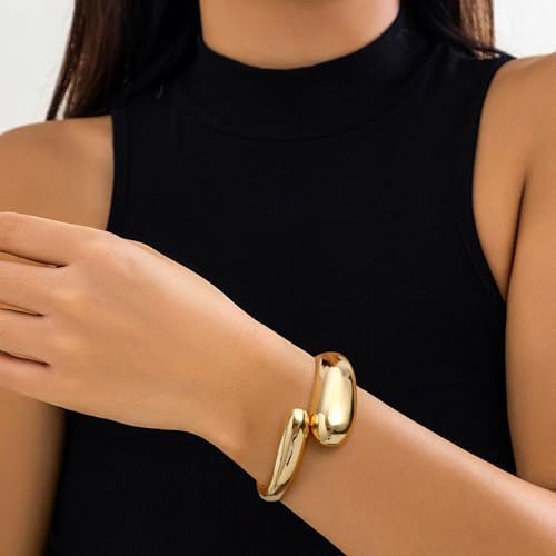 Chunky Gold Bracelet Gold Cuff Bangle Bracelets for Women Non Tarnish Teen Girl Gifts Trendy Stuff Wide Hinged Irregular Twisted Bangle Christmas Stocking Stuffers Minimalist Birthday Anniversary Jewelry