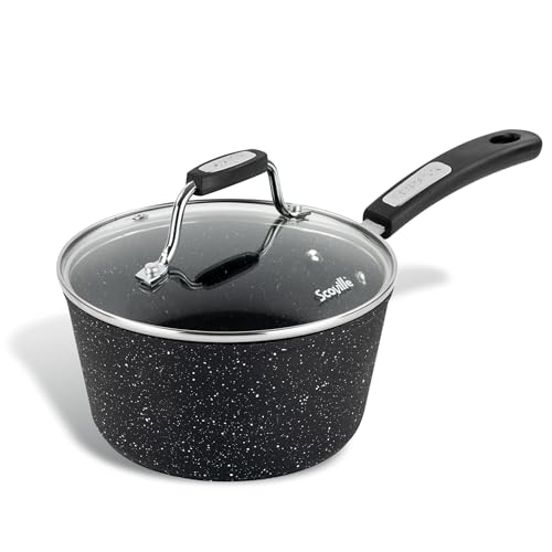 Scoville NEVERSTICK 18cm Saucepan with Lid, Non-Stick Saucepan, 1.5L Capacity, Suitable for All Hobs Including Induction, Cool-Touch Handle, PFOA Free, Dishwasher Safe, Aluminium, Black