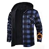 Boyzn Men's Hiking Winter Jacket Flannel Fleece Lined Outdoor Shacket Plaid Hooded Button Down Winter Outerwear Blue-Q7-XL