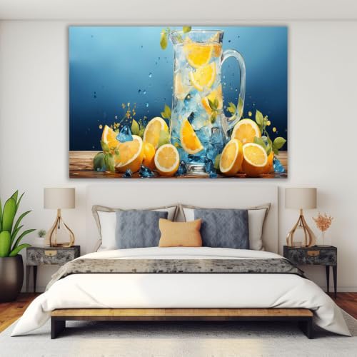 Cuadro en lienzo de estilo abstracto con fruta de limón azul de 40x60cm 4