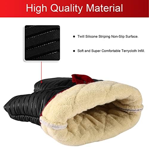 Micacorn Oven Gloves Heat Resistant, Silicone Oven Mitts with Cotton Terrycloth Lining and Twill Silicone Non-Slip Surface for Cooking Baking Grilling BBQ Microwave Gauntlet