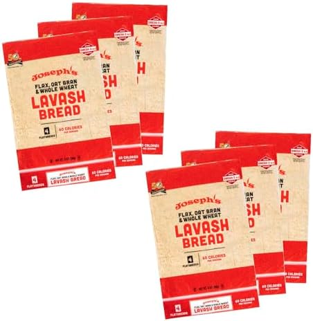 Joseph's Lavash Bread Value 6-Pack, Flax Oat Bran and Whole Wheat, Reduced Carb (4 Flatbreads per Pack, 24 Total)