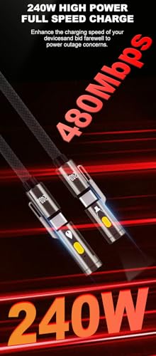 Tobetravel 240W USB C Cable, 3.9 Feet Nylon Braided 480Mbps Data Transfer, with LED Flashlight and Lgniter, Fast Charging for MacBook, iPhone 16 15 Pro Max, iPad, Galaxy S24 S23 and More - image 2