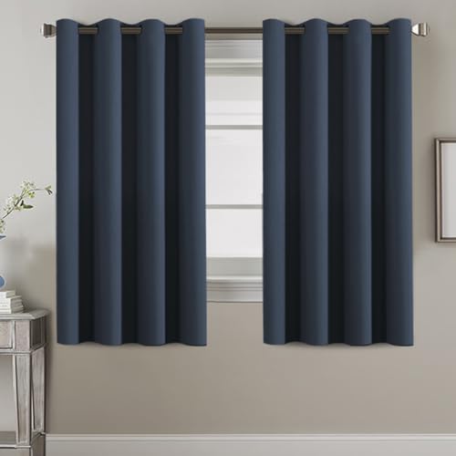 Image of H.VERSAILTEX Thermal Insulated Blackout Curtains for Bedroom 63 Inches Long Grommet Window Treatment Panel for Living Room Energy Efficient Curtains - Solid in Navy Blue - One Panel, 52 inch W x 63 inch L