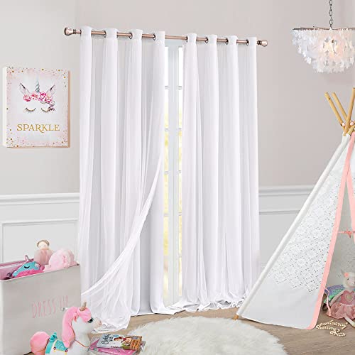 Image of Greyish White Blackout Curtains Set - Double Layers Voile Sheer Light Blocking Draperies with Tie-Backs for Bedroom Windows, 52 x 54 inches, 2 Pieces